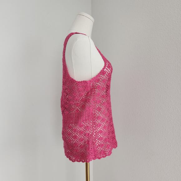 Vintage Handmade Hot Pink Crochet Knit Tank Top S - Picture 4 of 8